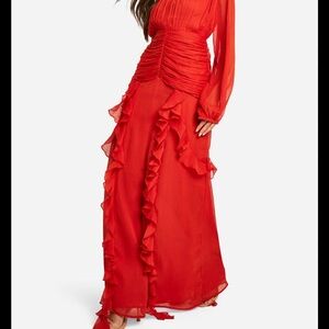 Elegant Orange/Red Ruffled Women's Dress